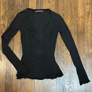 Fornarina vintage sexy low-V neck top with Lace Insert "HOT CHICK" NWOT NEW S